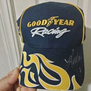 Vintage Autographed Goodyear Racing Navy and Yellow Cap
